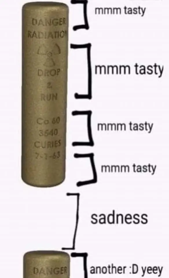Inanimate cobalt rod saying it's tasty, gets eaten, then another one comes yay